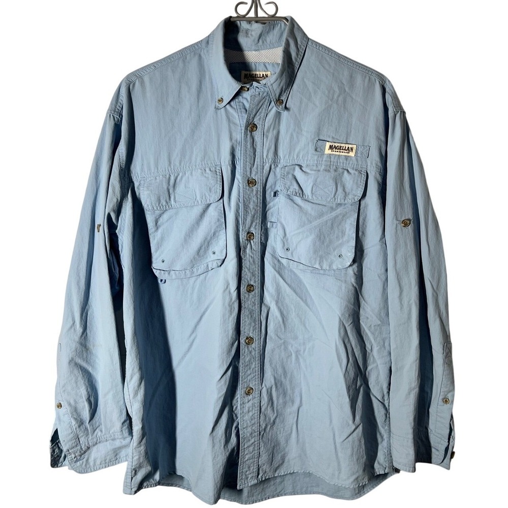 Magellan Sportswear Long Sleeve Vented Fishing Shirt (Size L) Light‎ Blue